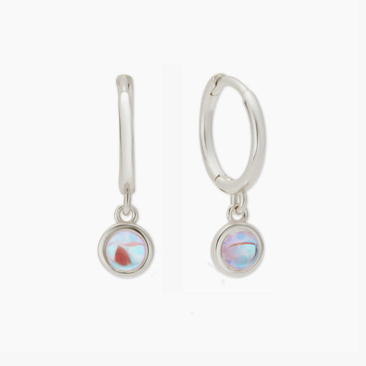 Moonstone Dangle Hoops in Silver