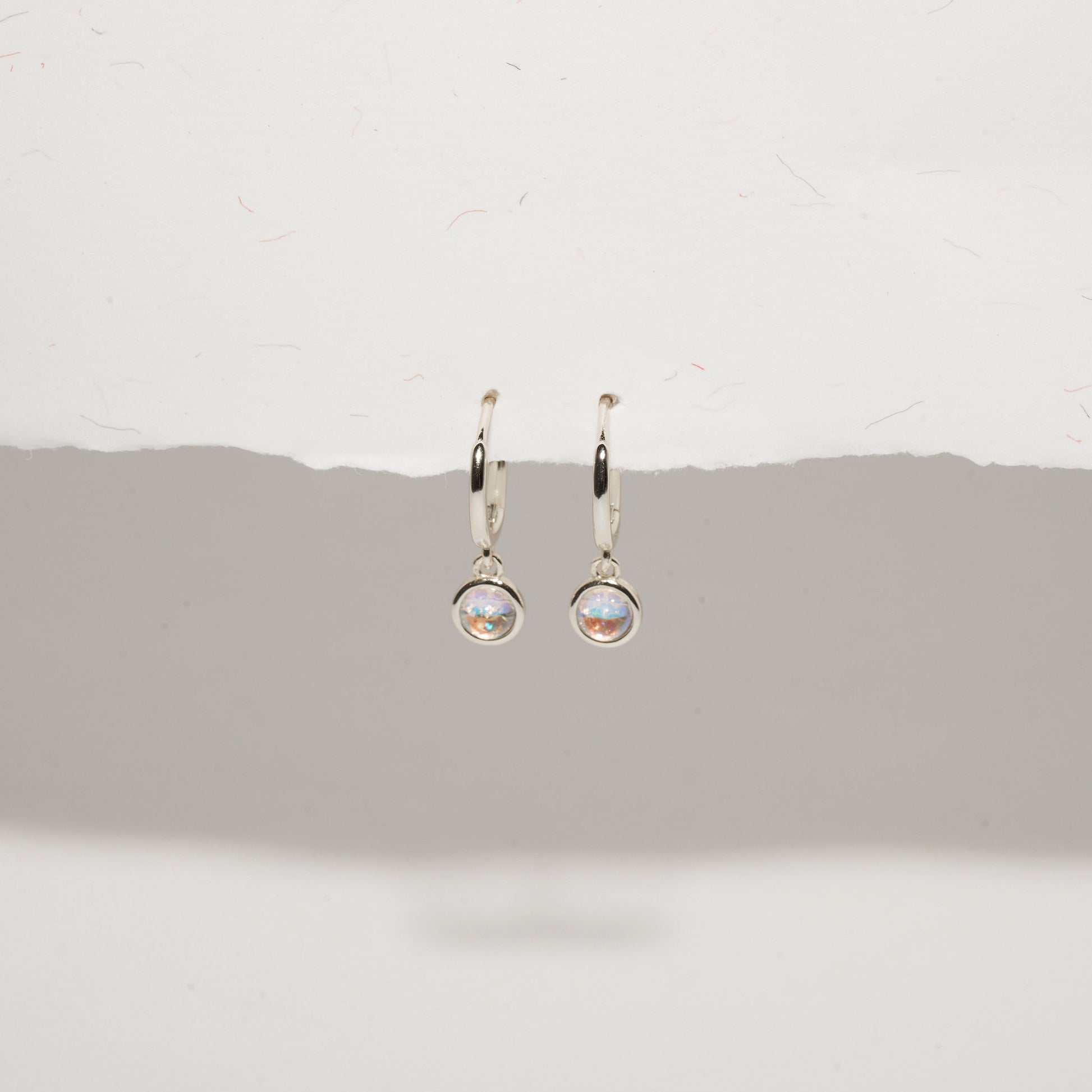 Moonstone Dangle Hoops in Silver