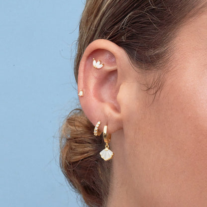 Mother of Pearl Shell Dangle Hoops in Gold | LÉA Jewels
