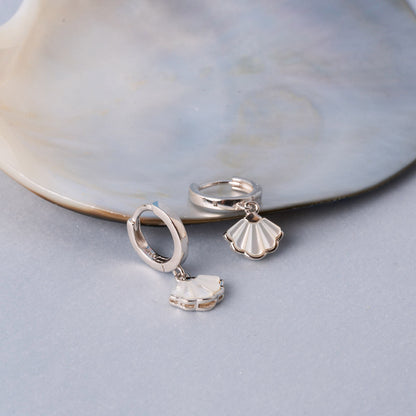 Mother of Pearl Shell Dangle Hoops in Silver | LÉA Jewels