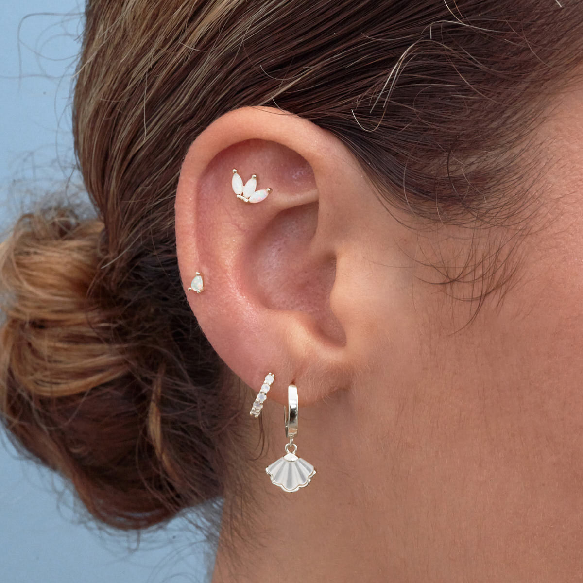 Mother of Pearl Shell Dangle Hoops in Silver | LÉA Jewels