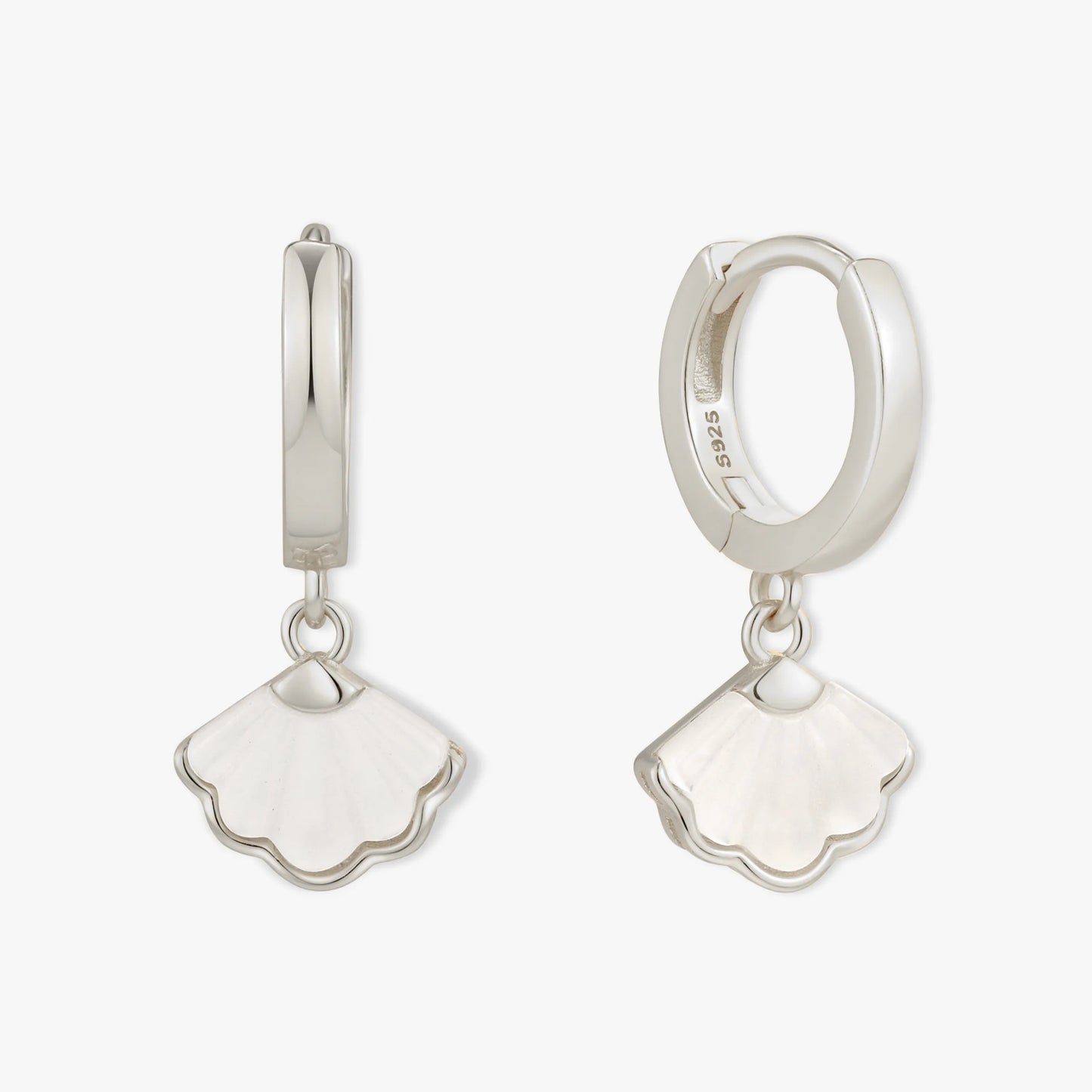 Mother of Pearl Shell Dangle Hoops in Silver | LÉA Jewels
