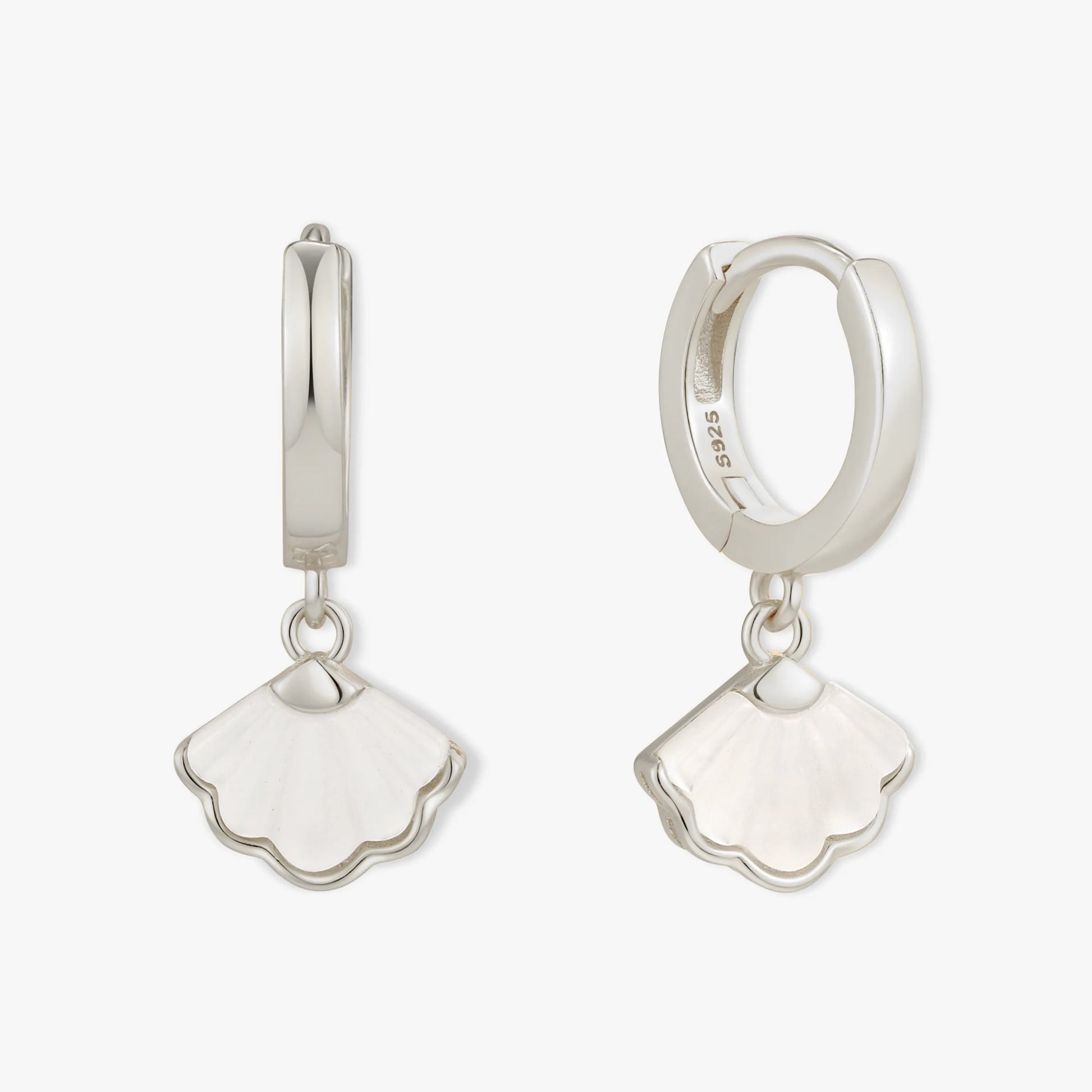 Mother of Pearl Shell Dangle Hoops in Silver | LÉA Jewels