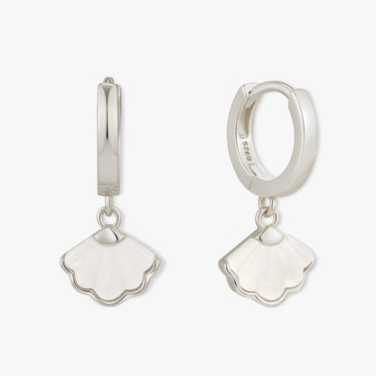 Mother of Pearl Shell Dangle Hoops in Silver | LÉA Jewels