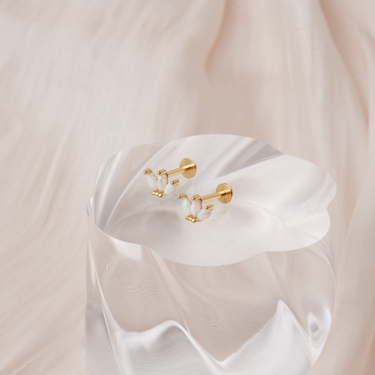 Opal Marquise Cluster Studs in Gold