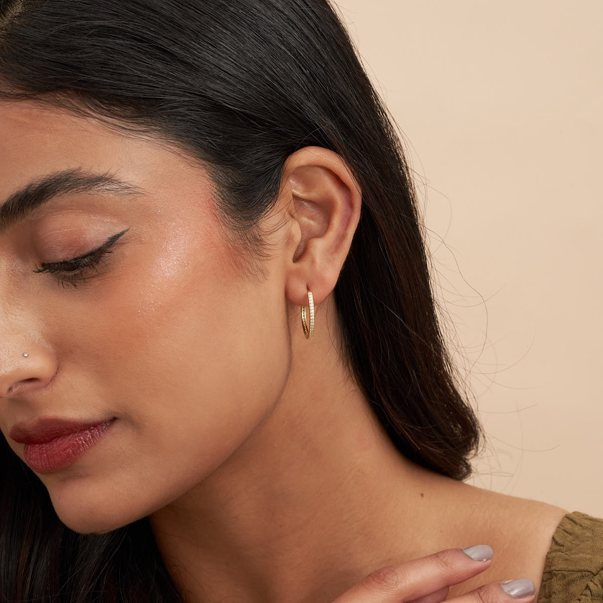 Pavé Crystal Hoop Earrings In Gold