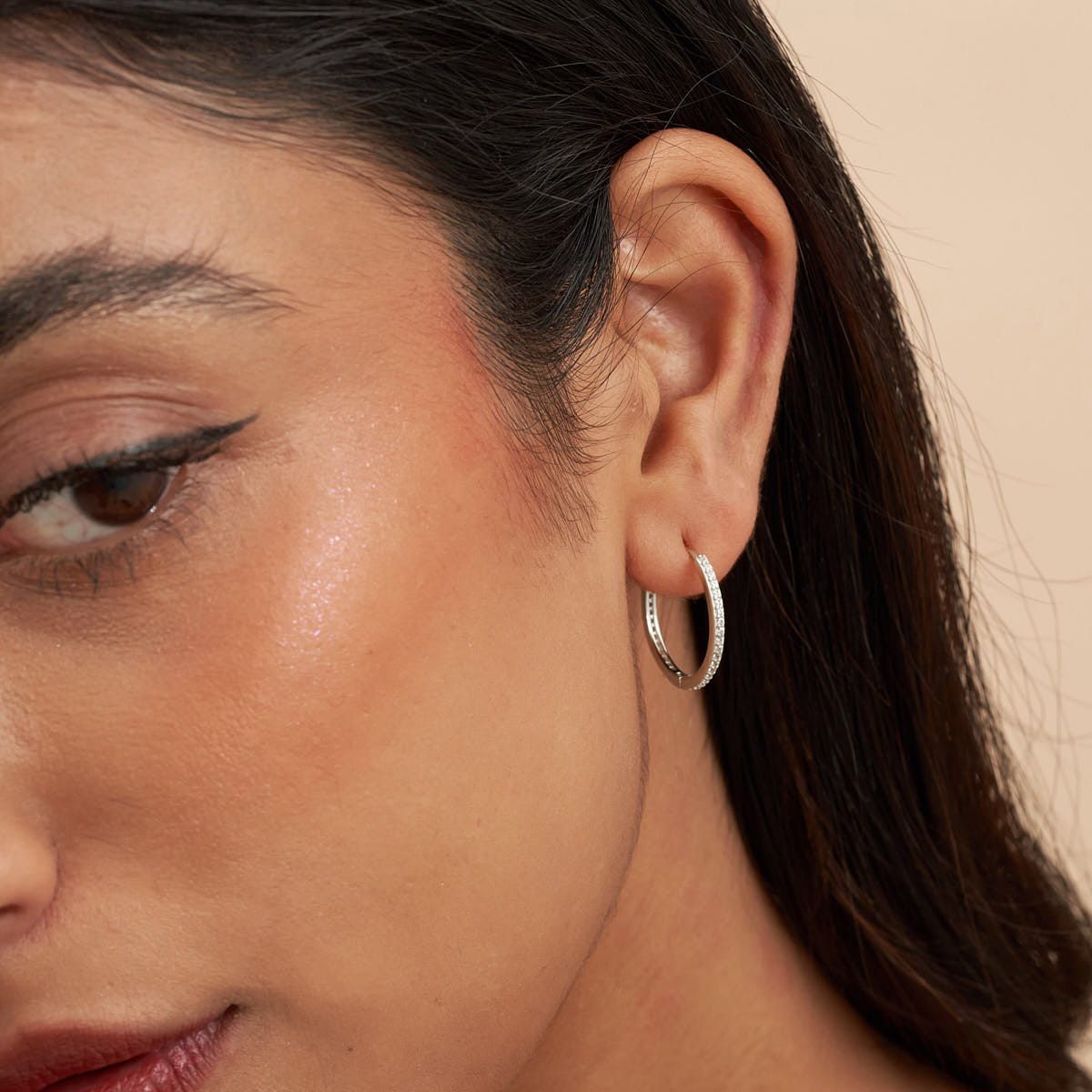 Pavé Crystal Hoop Earrings In Silver