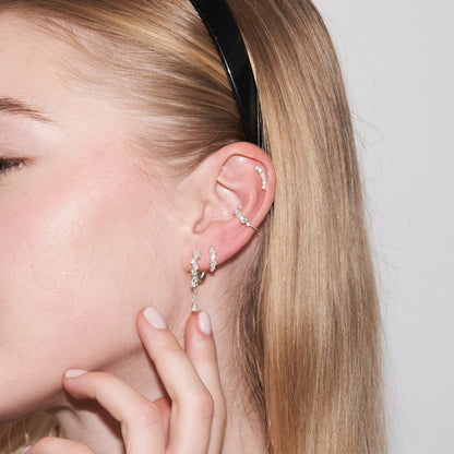 Pave Crescent Barbell Climber Stud In Silver