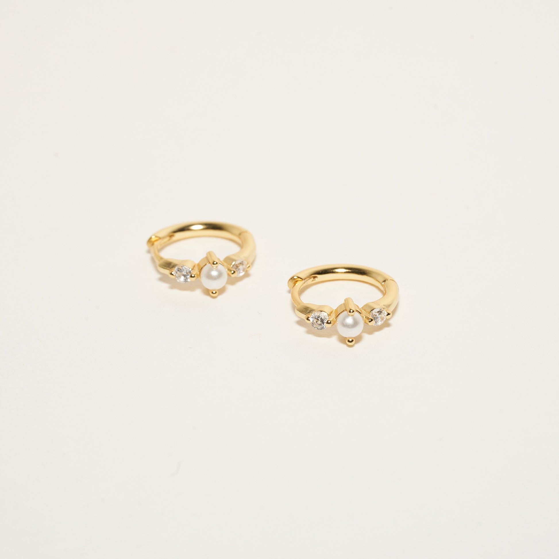 Pearl Crystal Huggie Hoops in Gold
