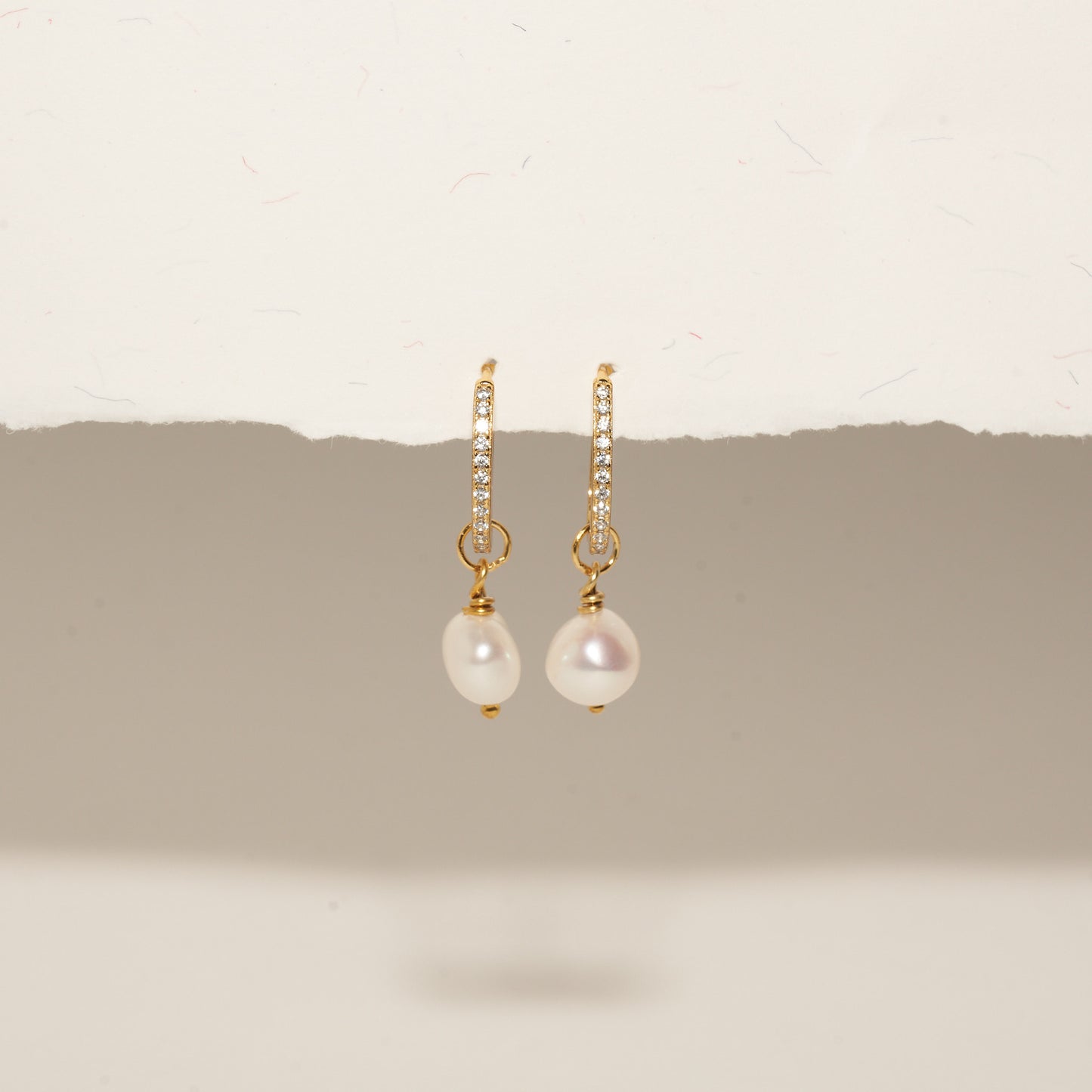 Pearl Dangle Crystal Hoops in Gold