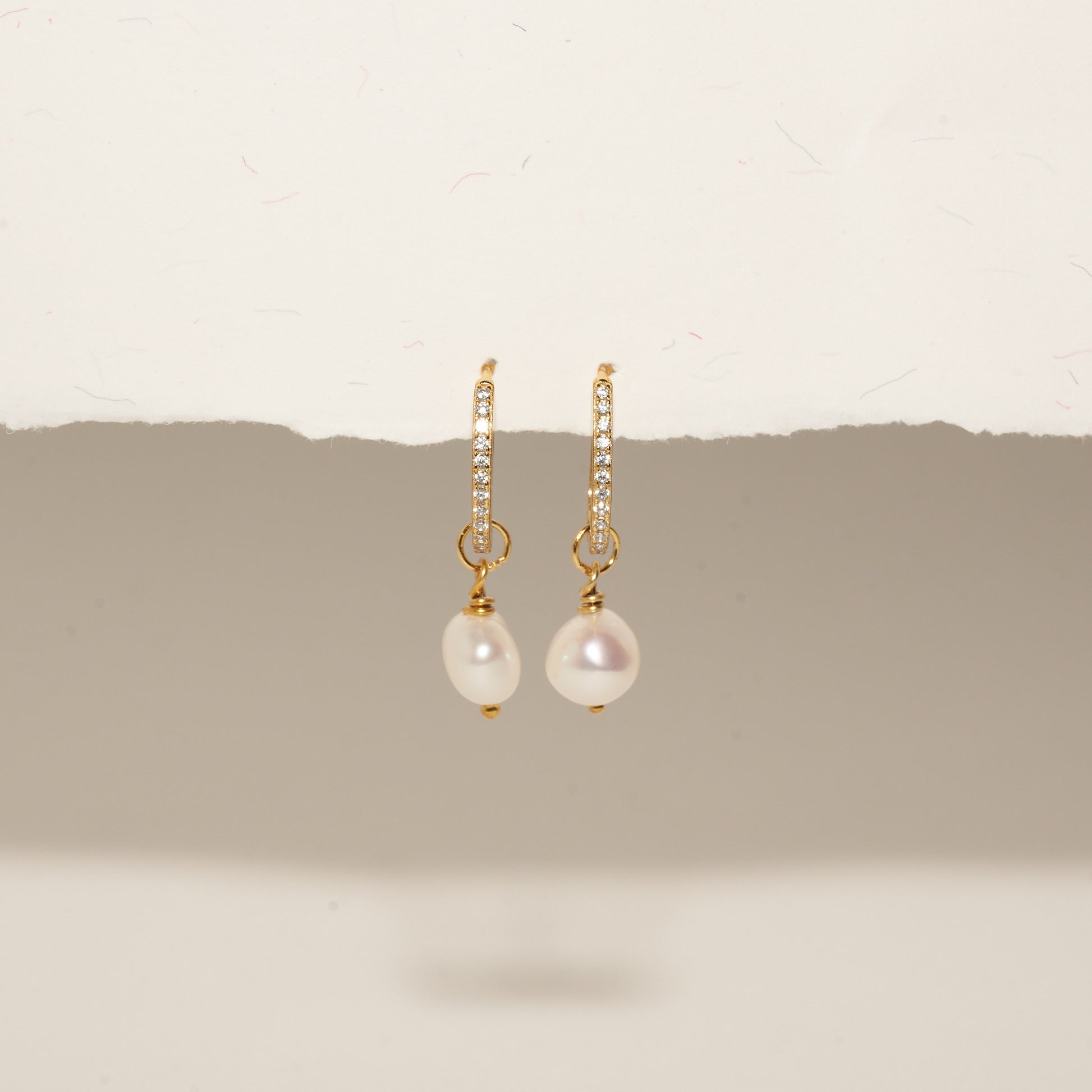 Pearl Dangle Crystal Hoops in Gold