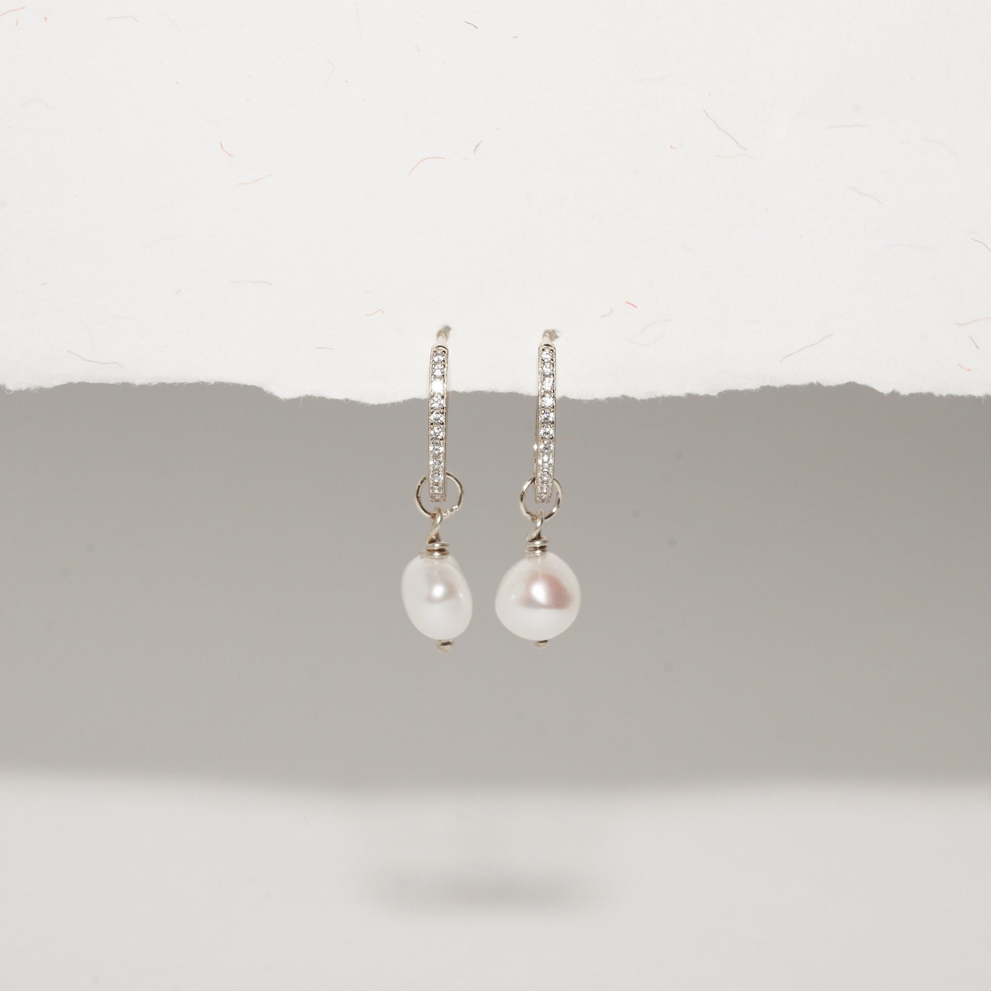 Pearl Dangle Crystal Hoops in Silver