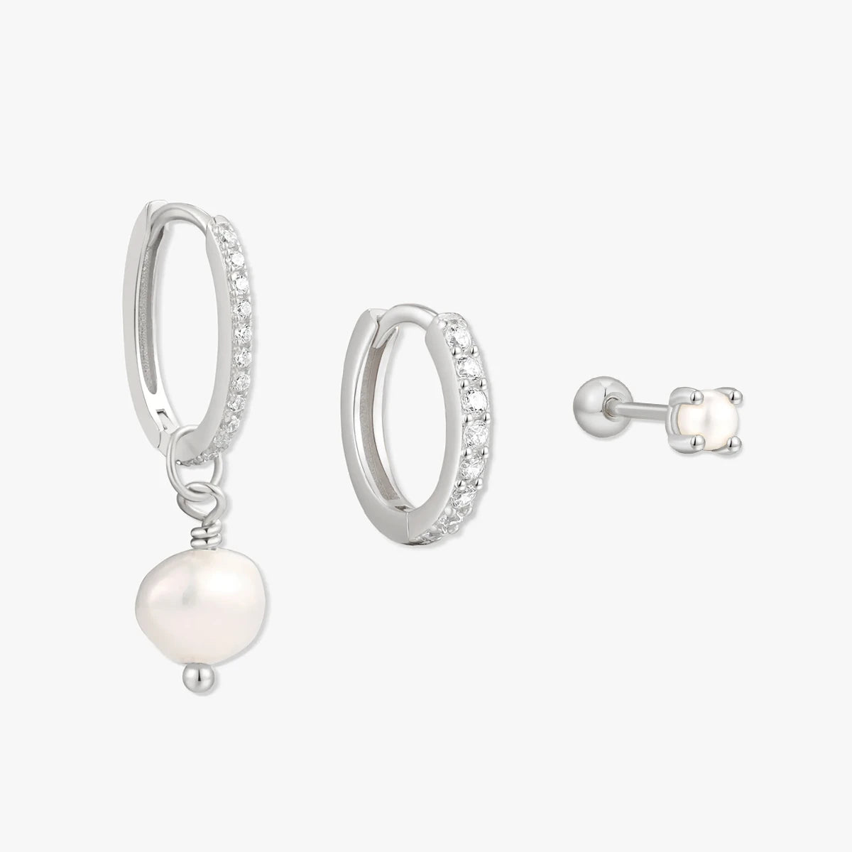 Pearl Dangle Earring Set In Silver