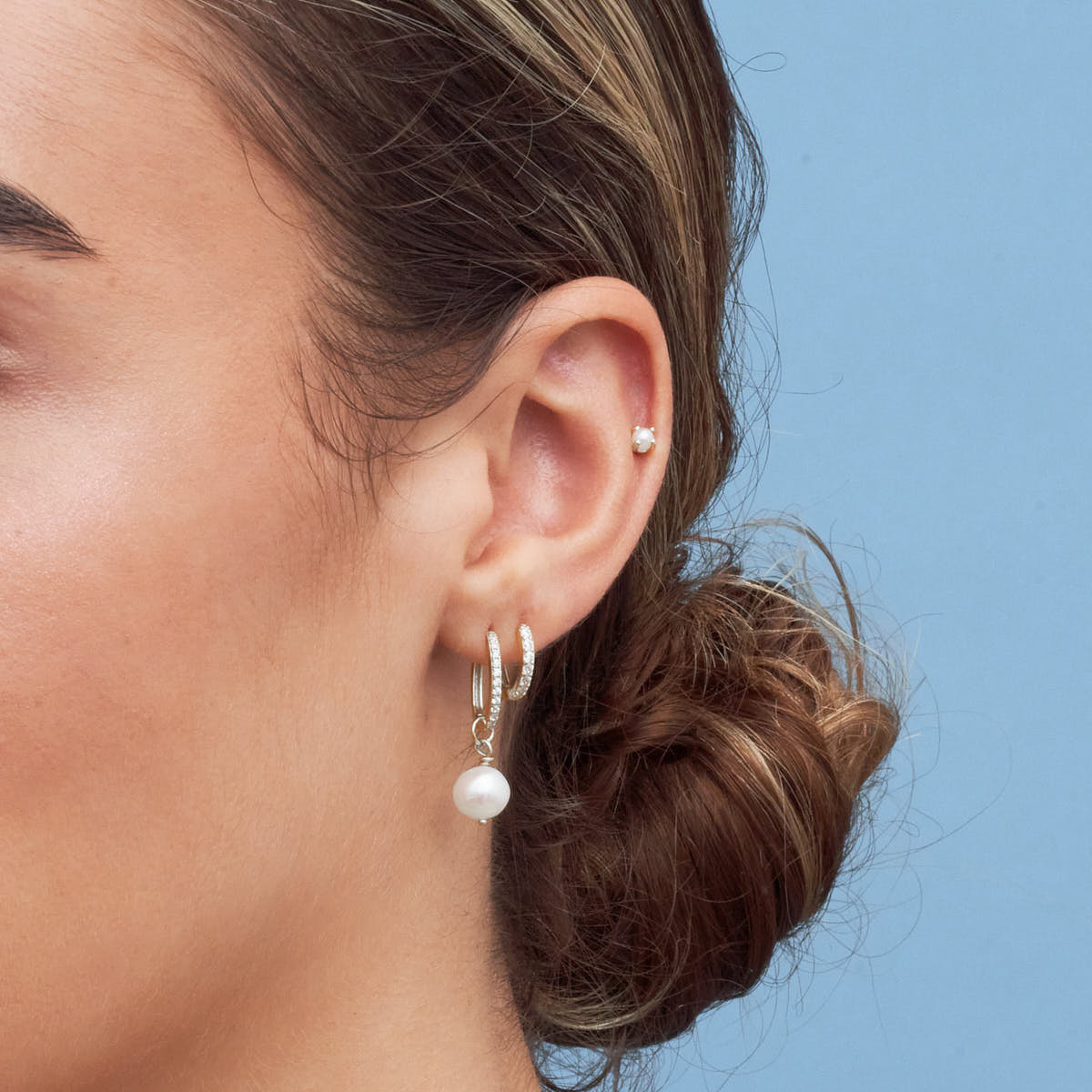 Pearl Dangle Earring Set In Silver