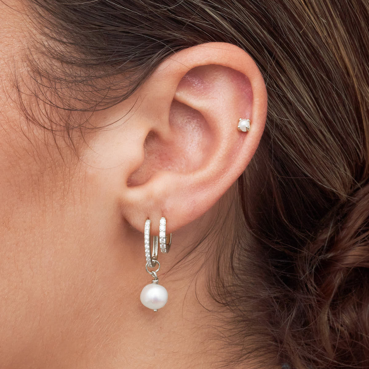 Pearl Dangle Earring Set In Silver