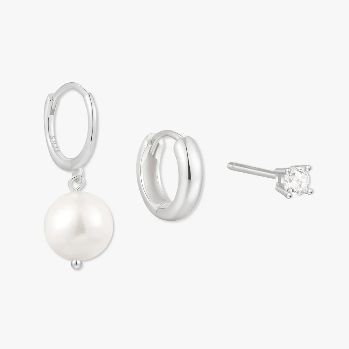Pearl Everyday Hoop Set In Silver