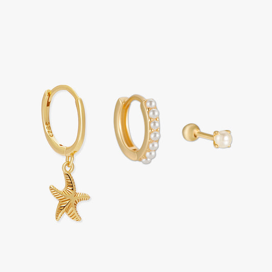 Pearl Hoop Stack In Gold