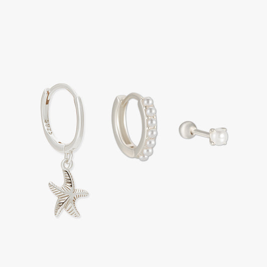 Pearl Hoop Stack In Silver