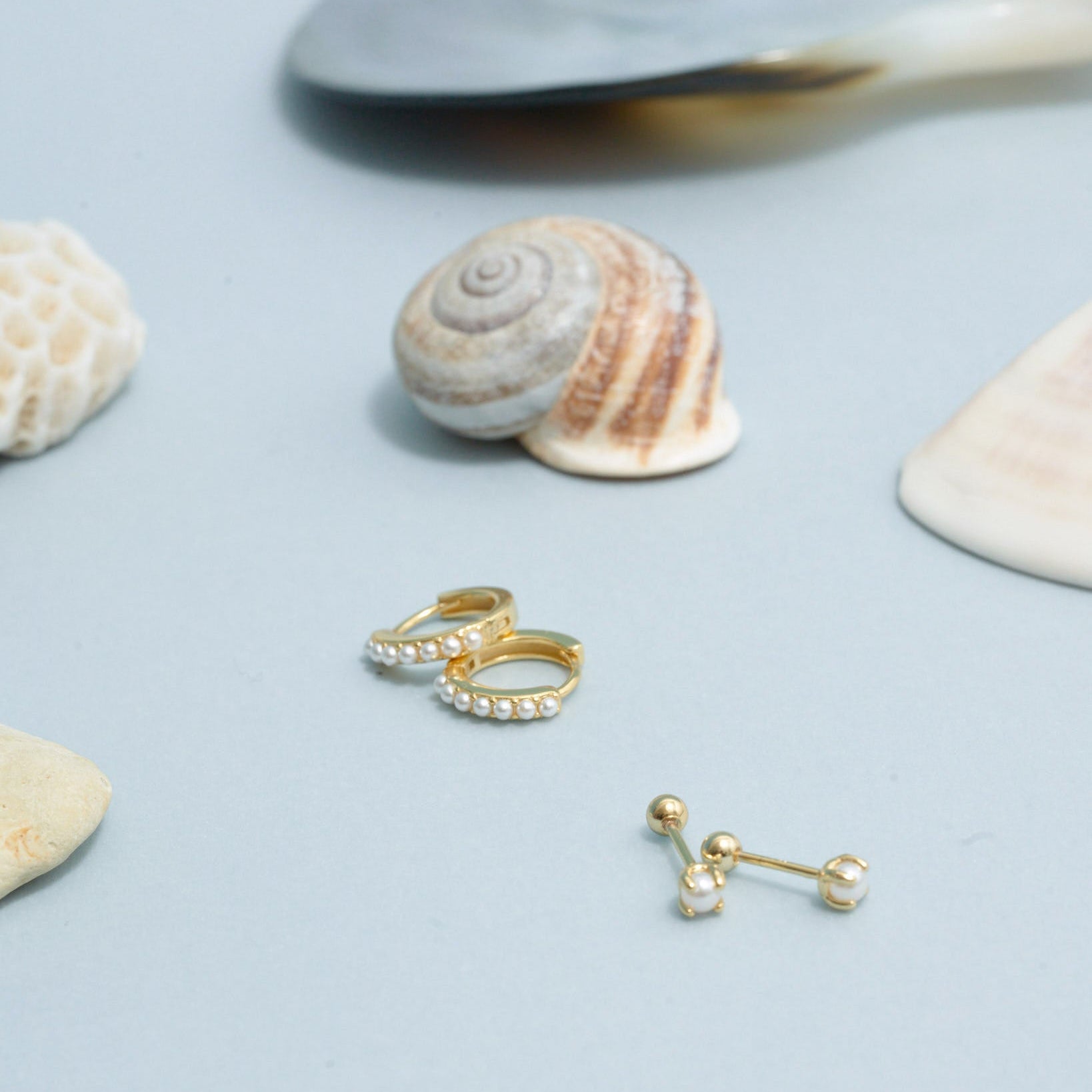 Pearl Huggie Hoops in Gold - LEA JEWELS
