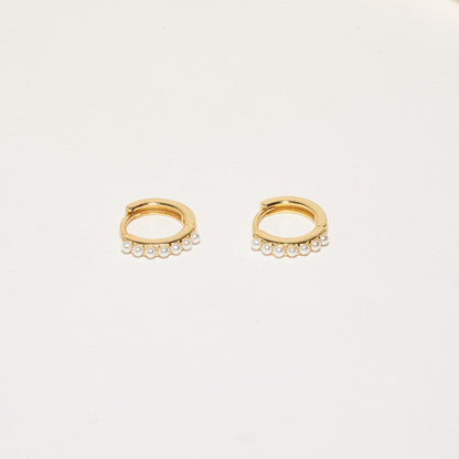 Pearl Huggie Hoops in Gold - LEA JEWELS
