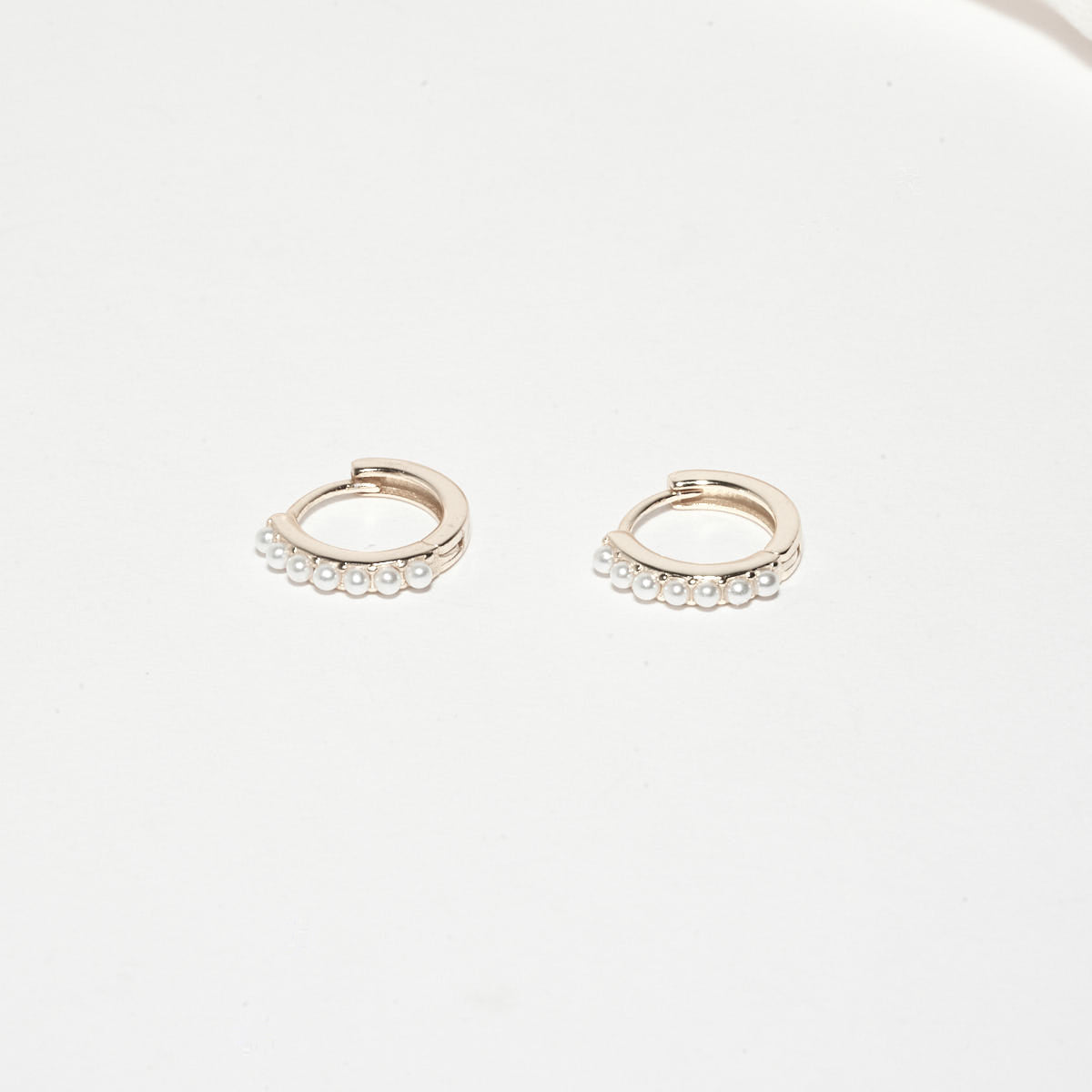 Pearl Huggie Hoops in Silver - LEA JEWELS