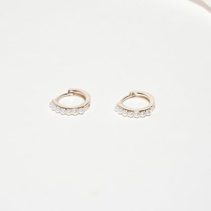 Pearl Huggie Hoops in Silver - LEA JEWELS
