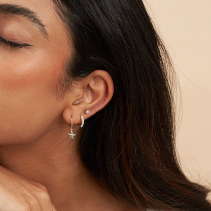 Pearl Huggie Hoops in Silver - LEA JEWELS