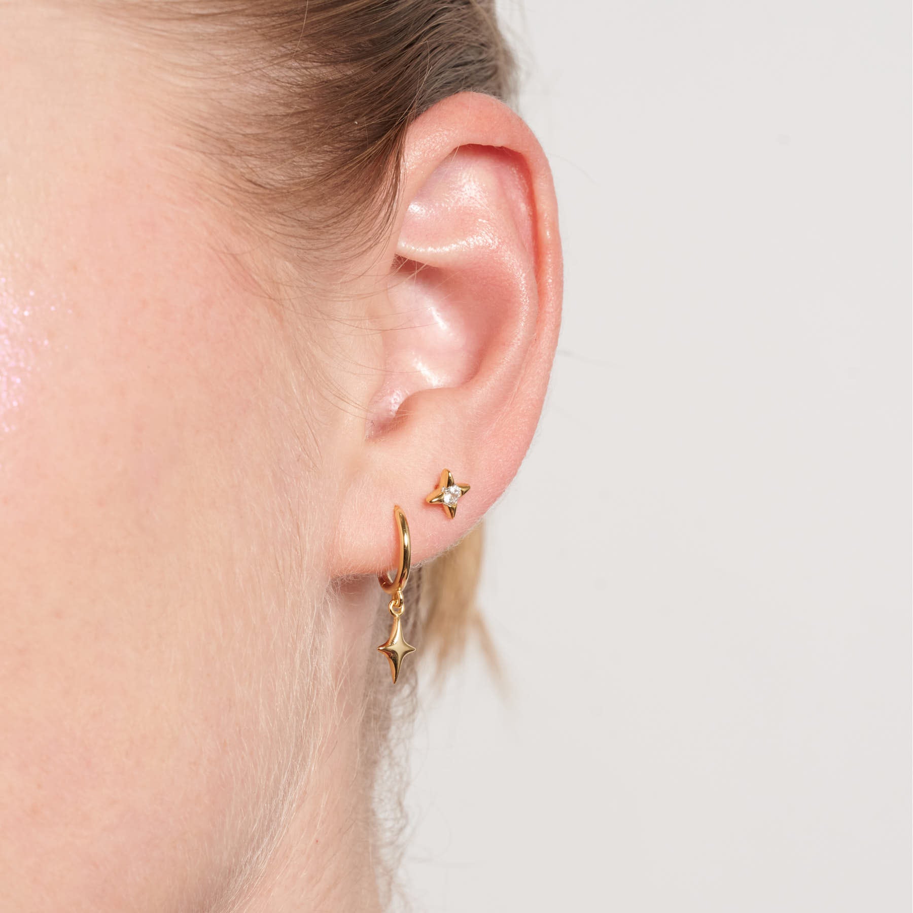 Polished Star Charm Dangle Earrings In Gold