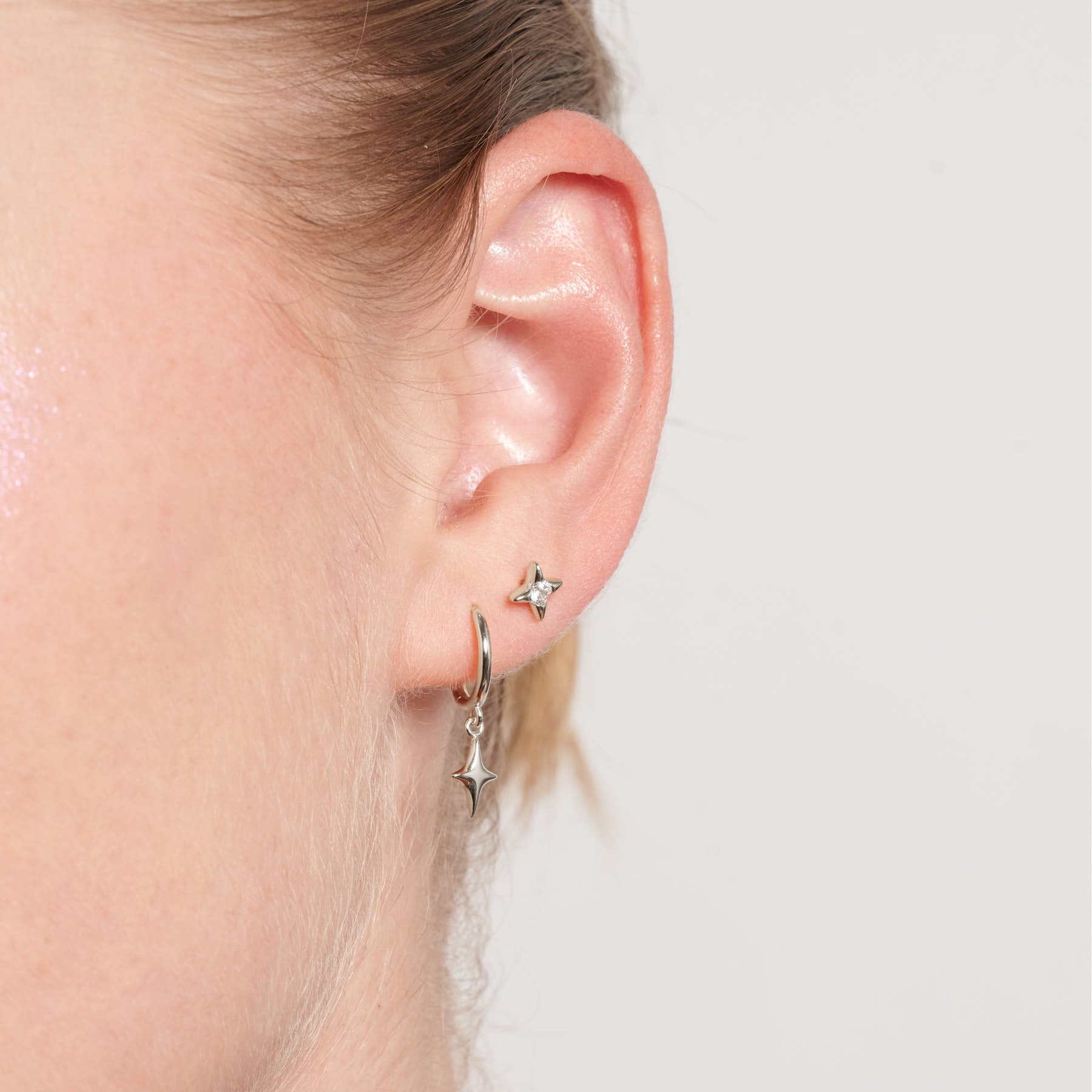 Polished Star Charm Dangle Earrings In Silver