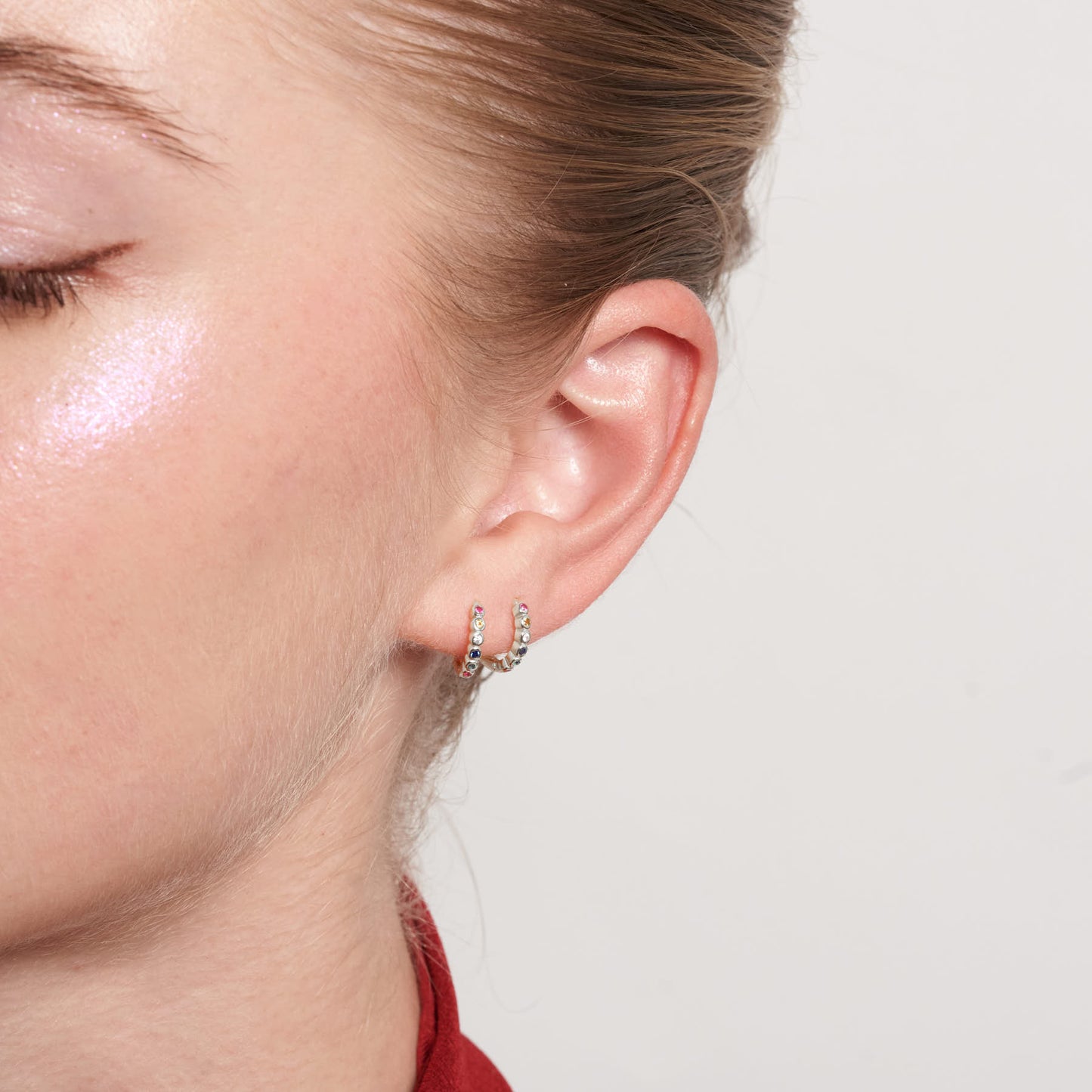 Rainbow Bezel Huggies In Silver