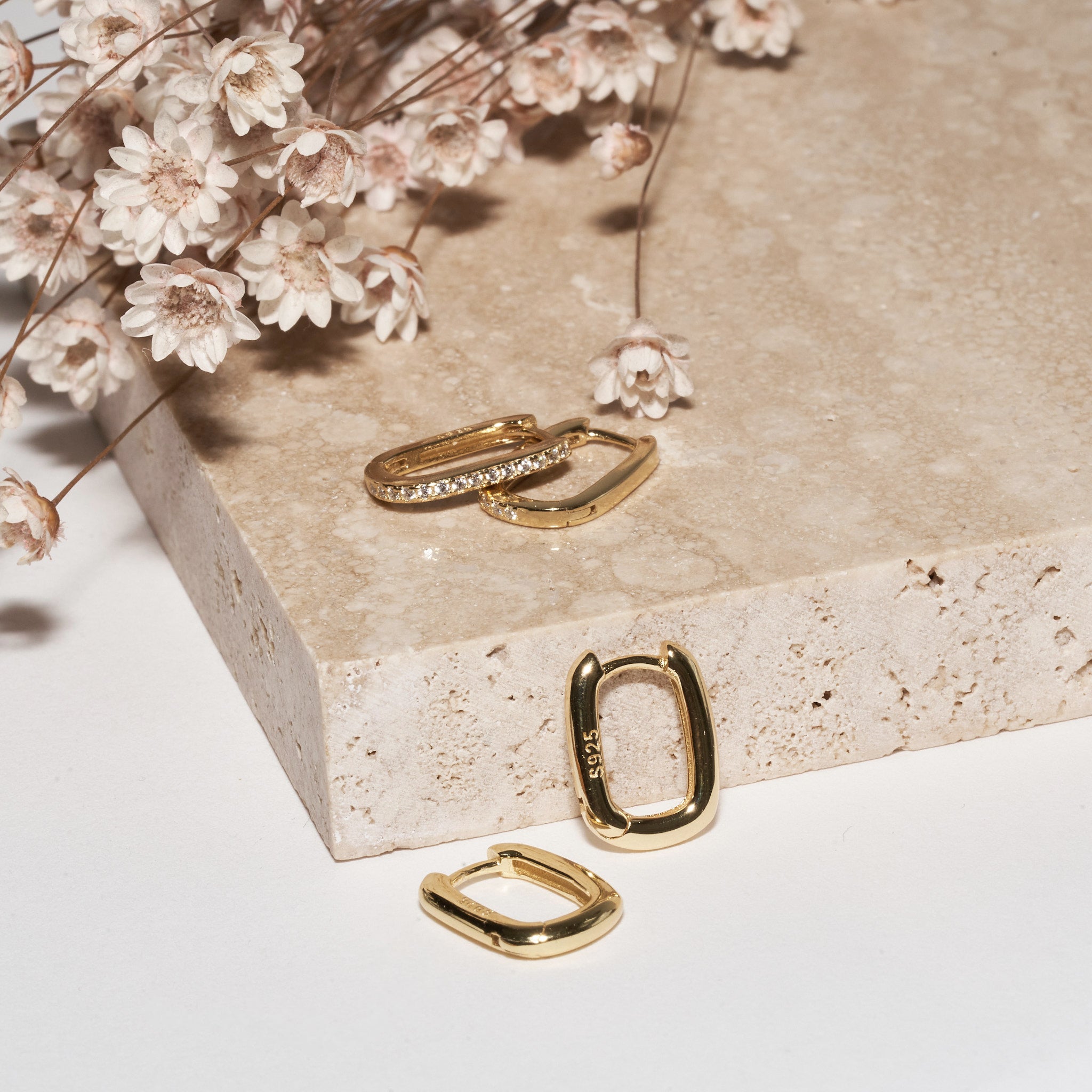Rectangle Huggie Hoops in Gold