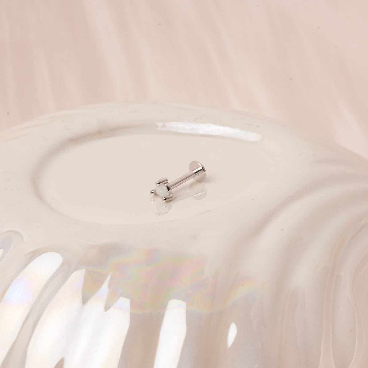 Round Helix Opal Labret Stud In Silver