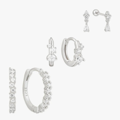 Sparkle Diamond Hoops Set In Silver