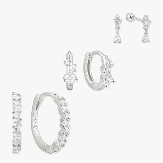 Sparkle Diamond Hoops Set In Silver