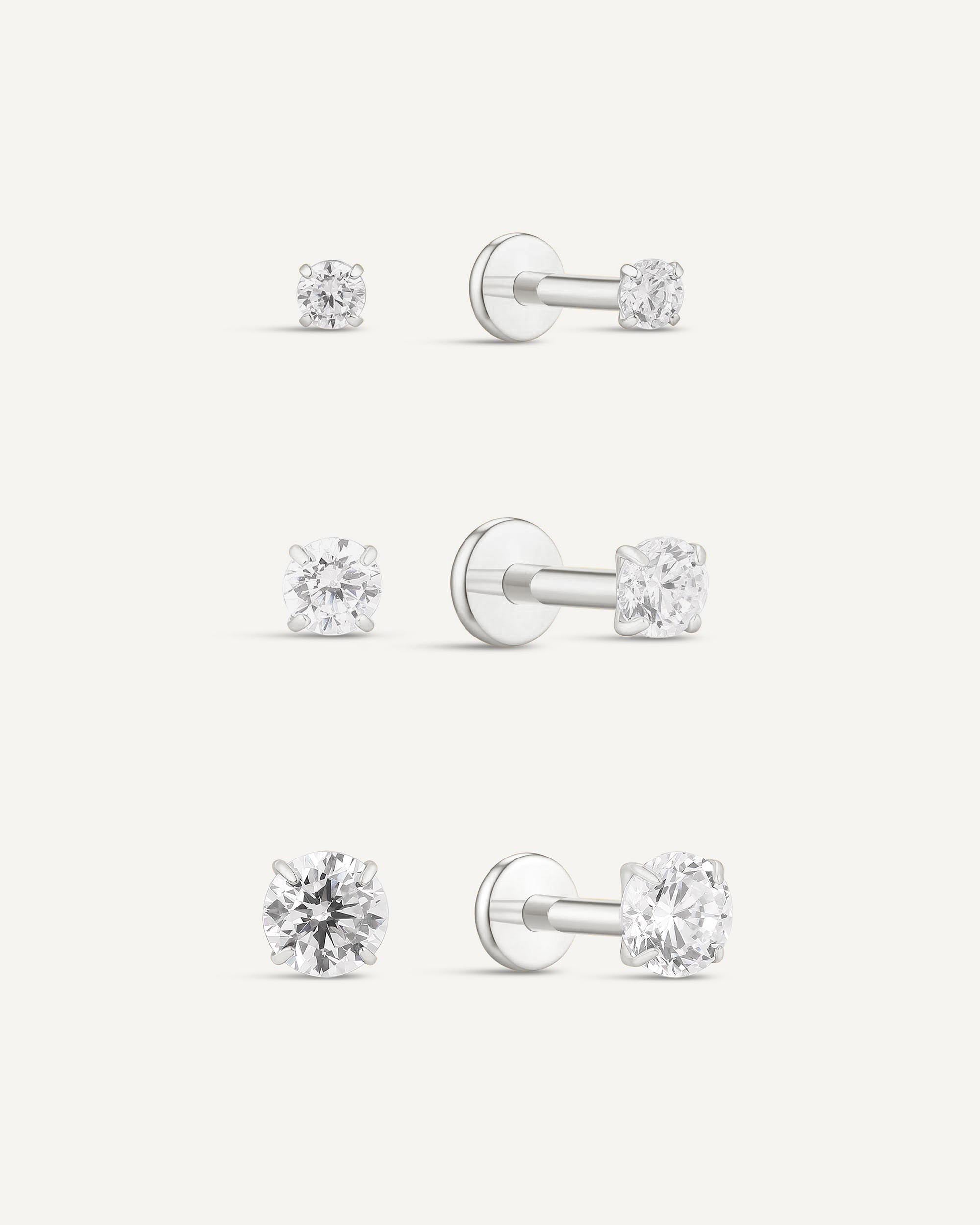 Titanium Crystal Flat Back Studs Set In Silver