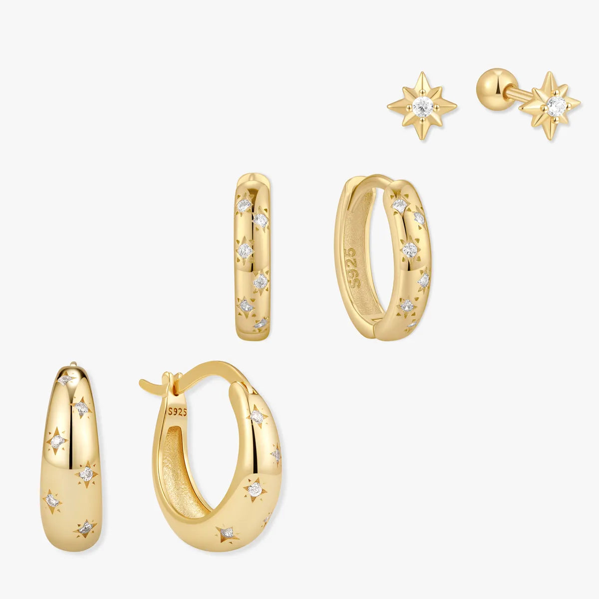 Celestial Huggie Hoops Set in Gold