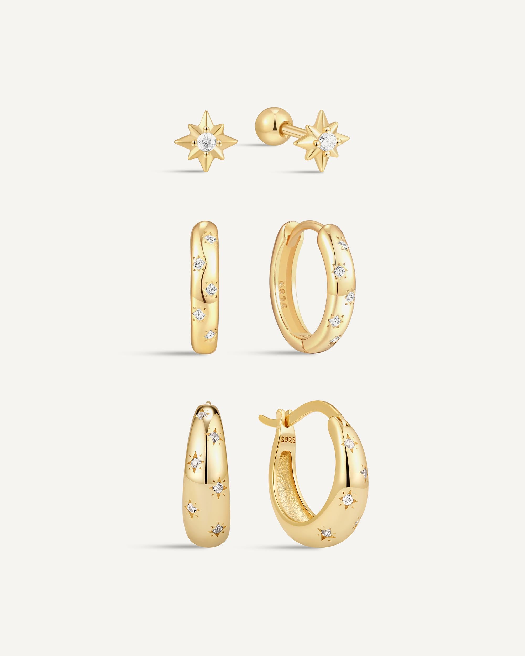 Celestial Huggie Hoops Set in Gold