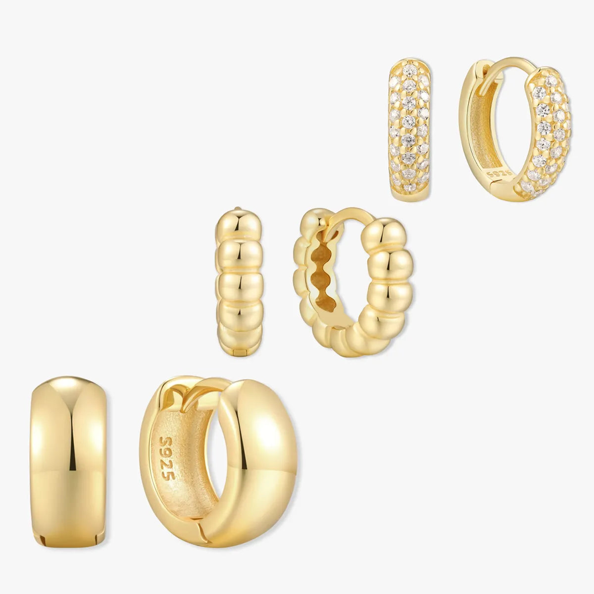 Chunky Huggie Hoops Set in Gold