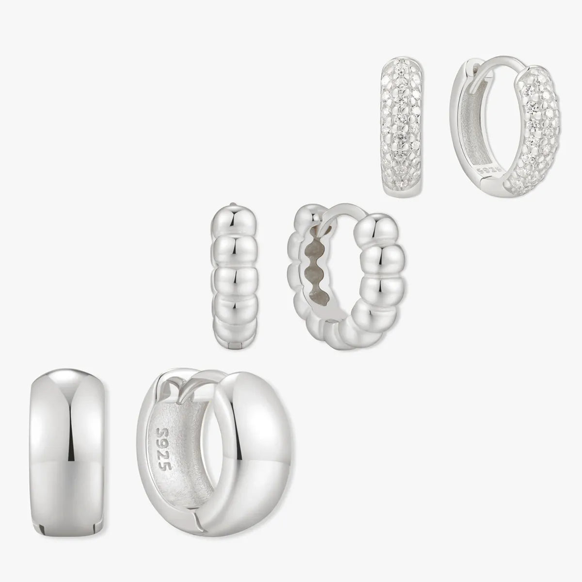 Chunky Huggie Hoops Set in Silver