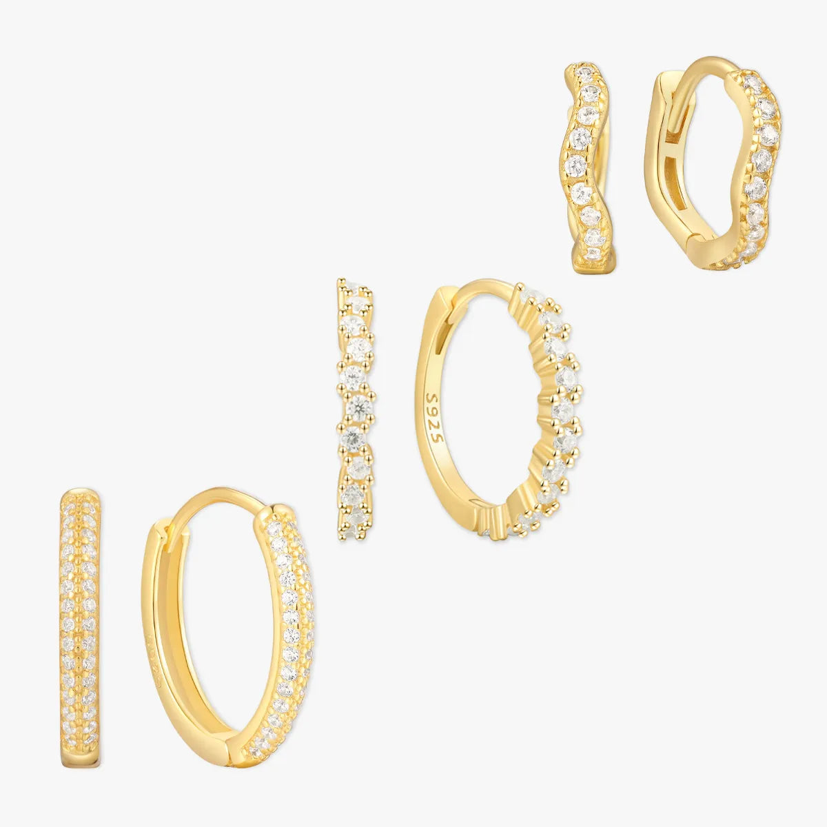 Medium Crystal Hoops Set in Gold