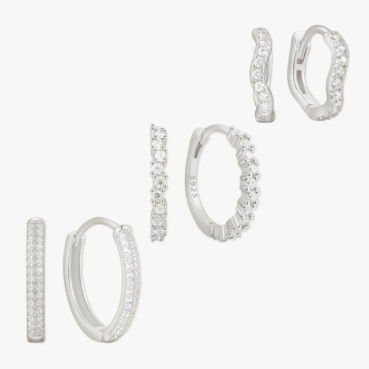 Medium Crystal Hoops Set in Silver