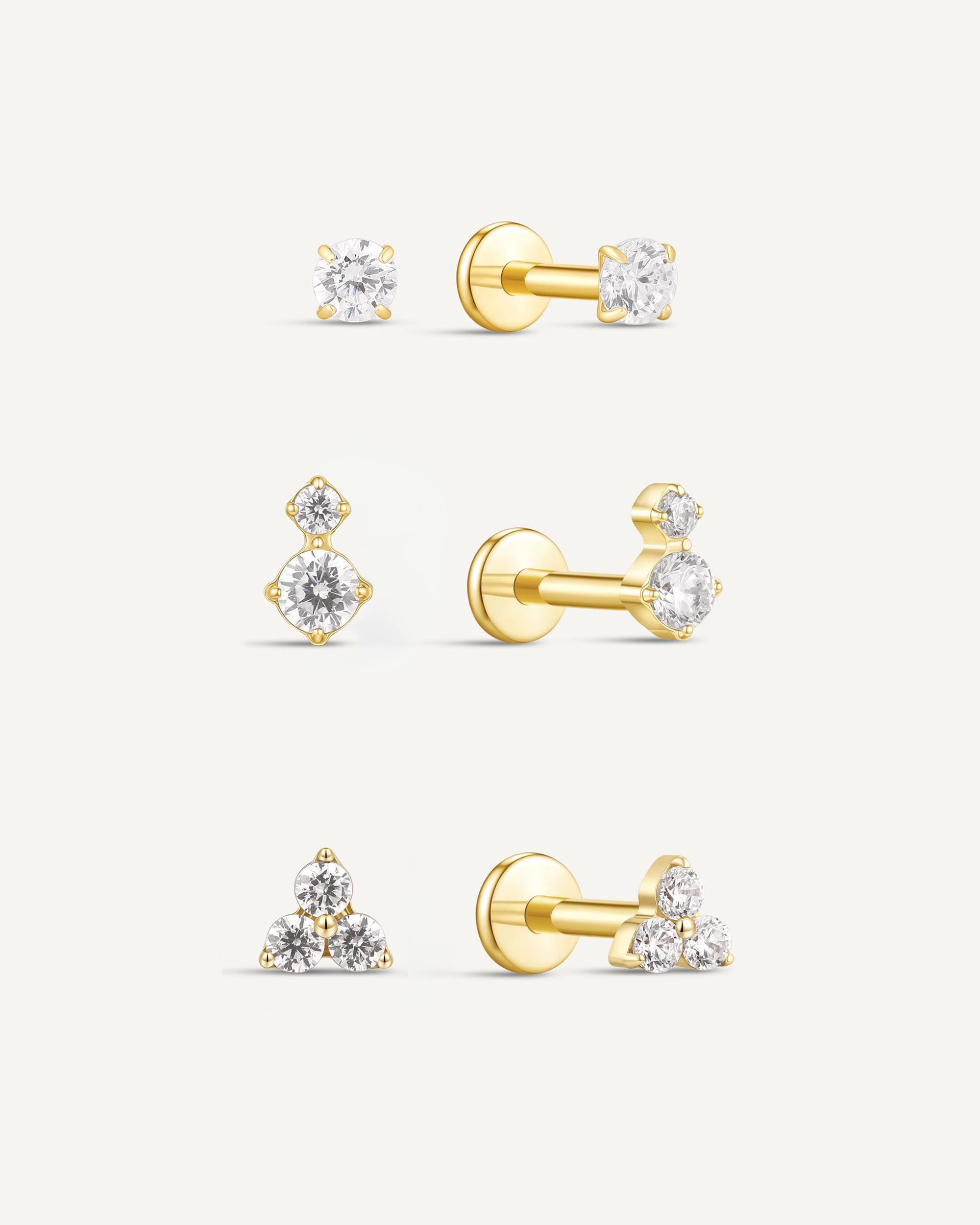 Titanium Crystal Flat Back Studs Set In Gold