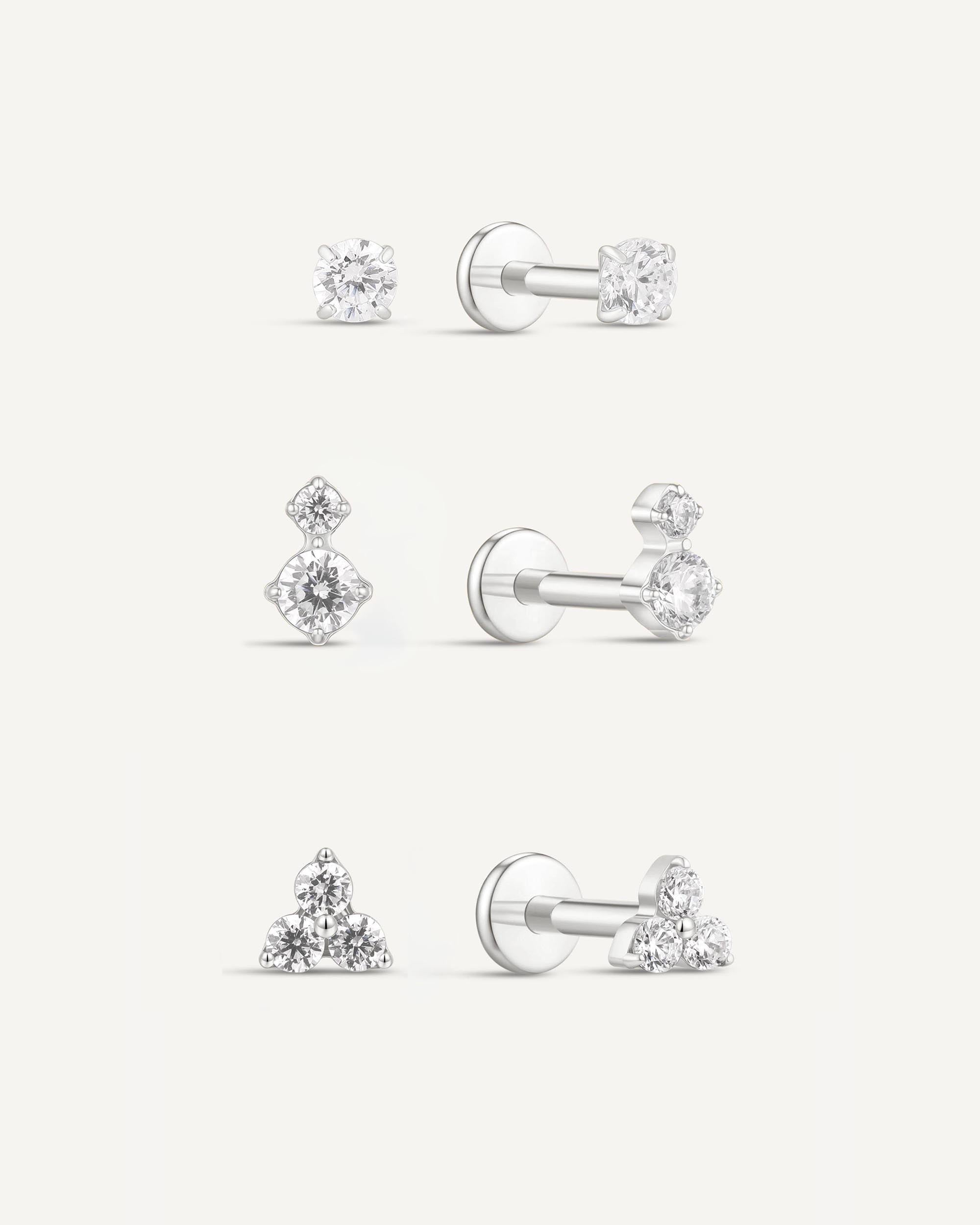 Titanium Crystal Flat Back Studs Set In Silver