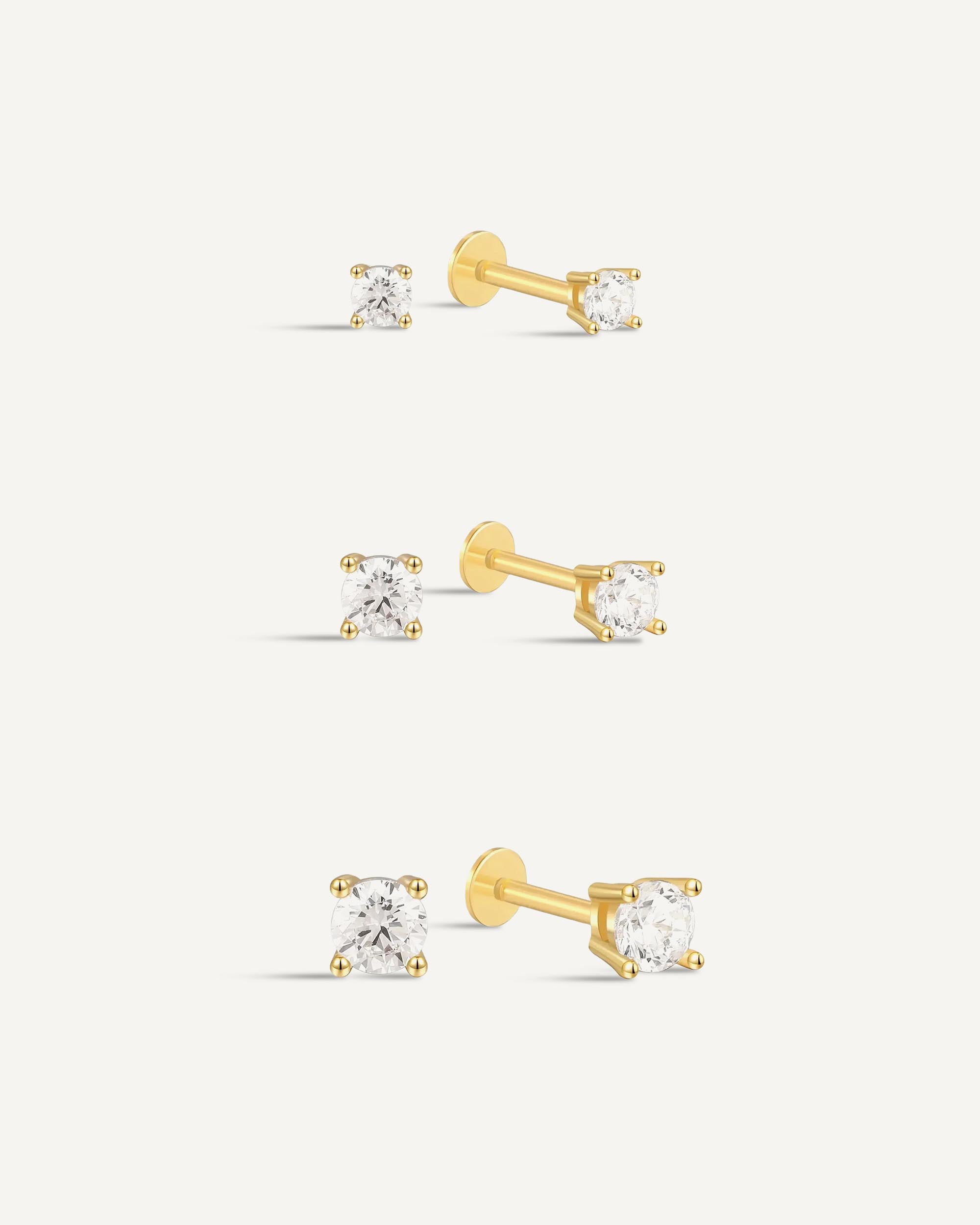 Crystal Flat Back Studs Set in Gold