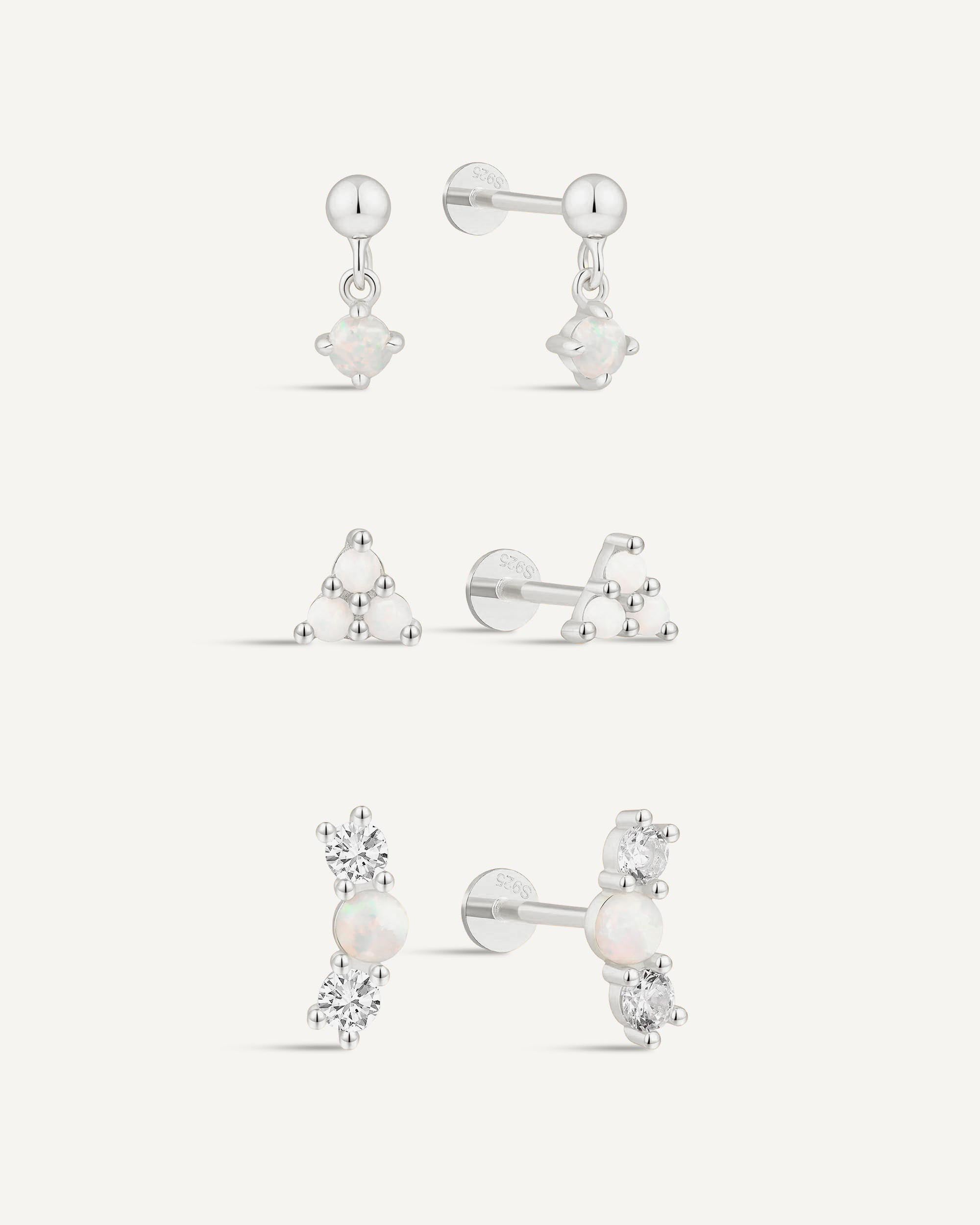 Opal Flat Back Studs Set in Silver