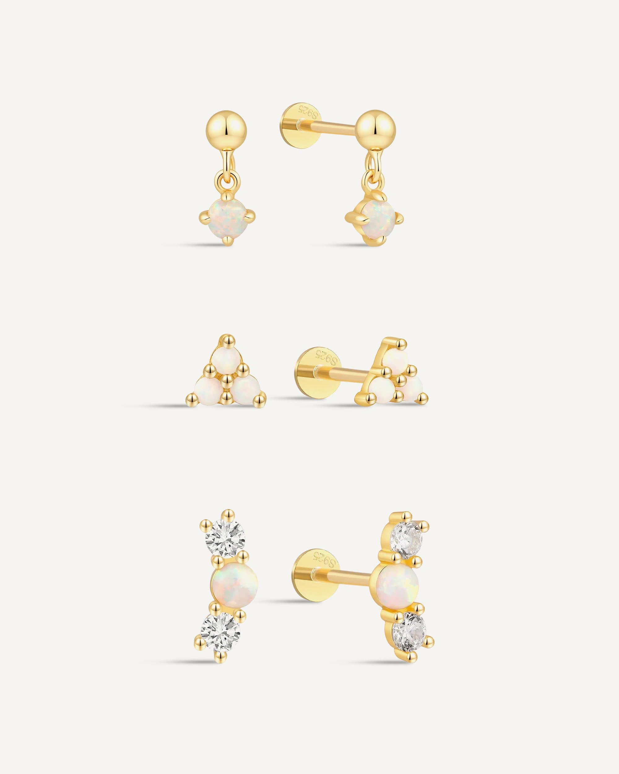 Opal Flat Back Studs Set in Gold