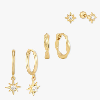 Starburst Dangle Hoops Set in Gold