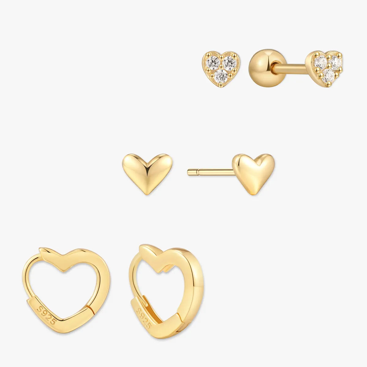 Heart Earrings Set in Gold