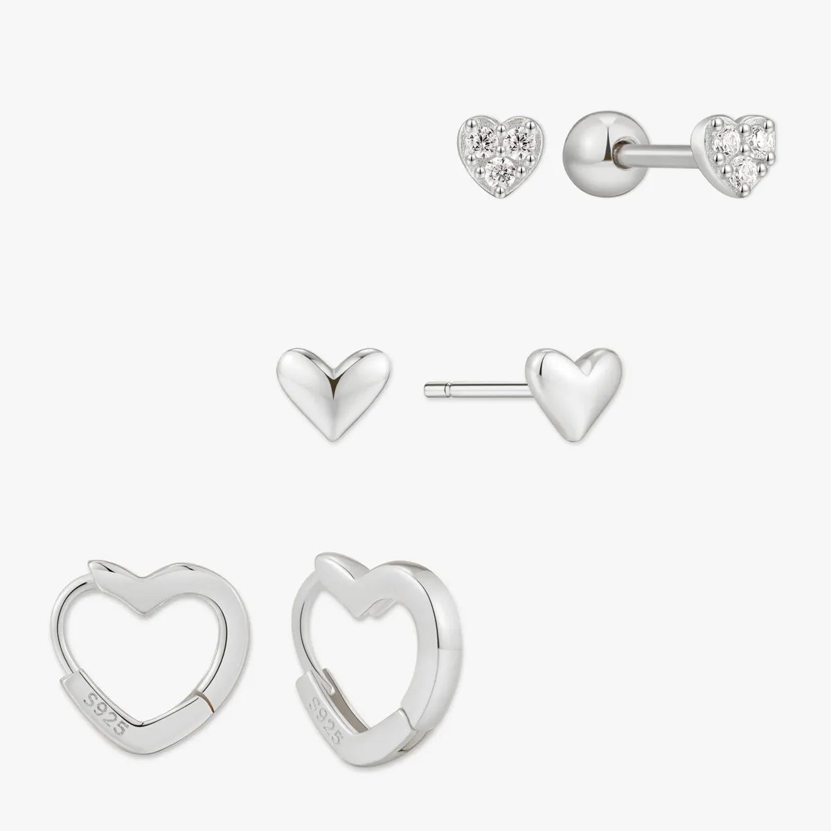 Heart Earrings Set in Silver