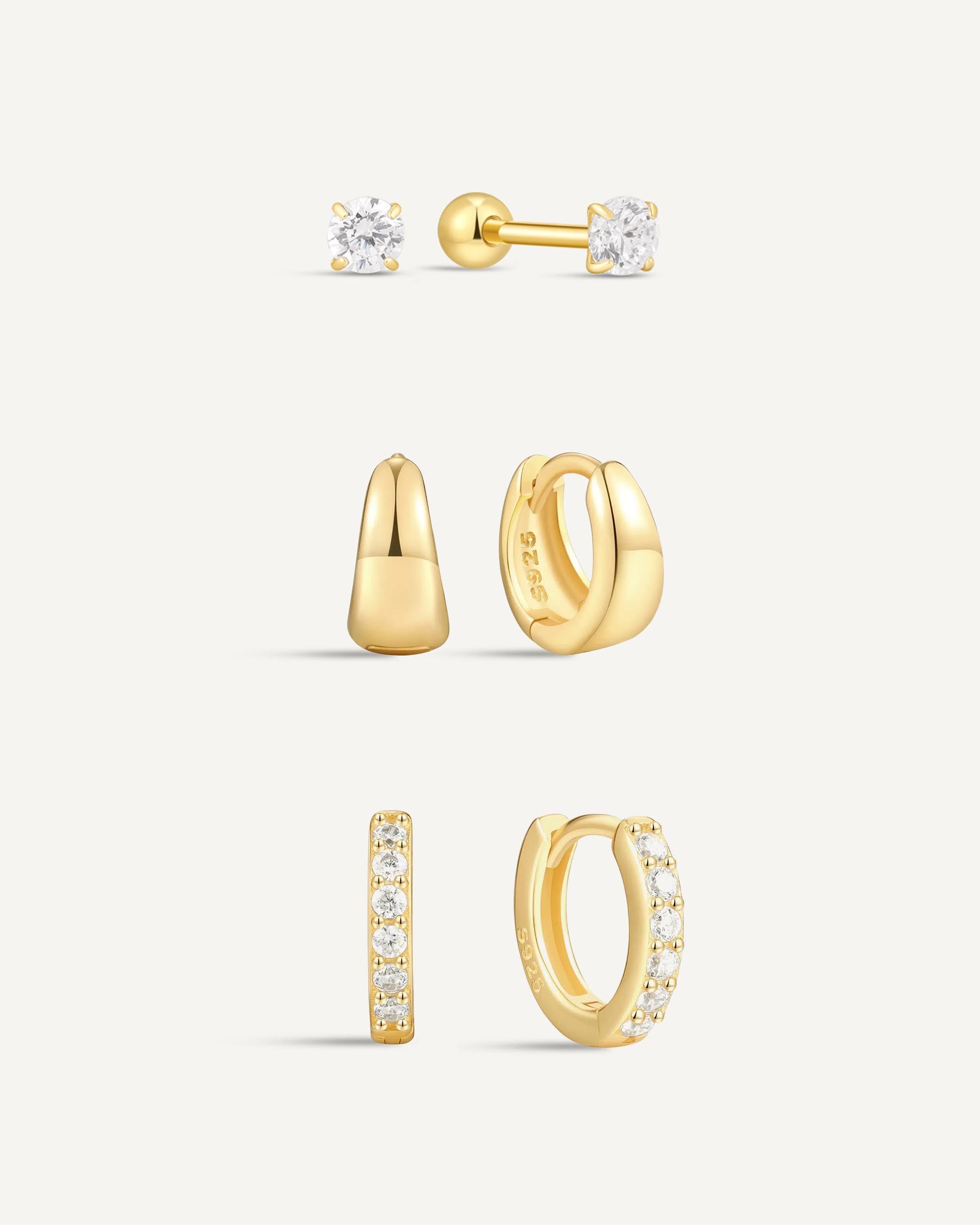 Essential Everyday Sparkle Huggie Set In Gold